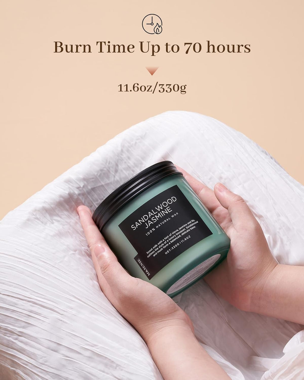M&SENSE Sandalwood Jasmine Scented Candle, 11.6oz 70 Hours Burn Time Clean Non Toxic Natural Soy Wax Candle 2 Cotton Wick Home Decor for Mothers Day & Bathroom Bedroom