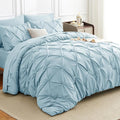 HIMEET Pintuck Bed in a Bag, 7 Pieces Queen Size Comforter Set Light Blue by Unknown