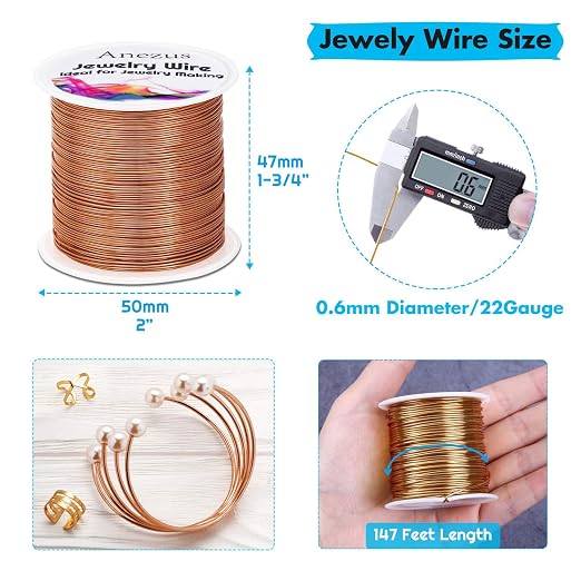 22 Gauge Jewelry Wire, Anezus Craft Wire Tarnish Resistant Copper Beading Wire - Image 2