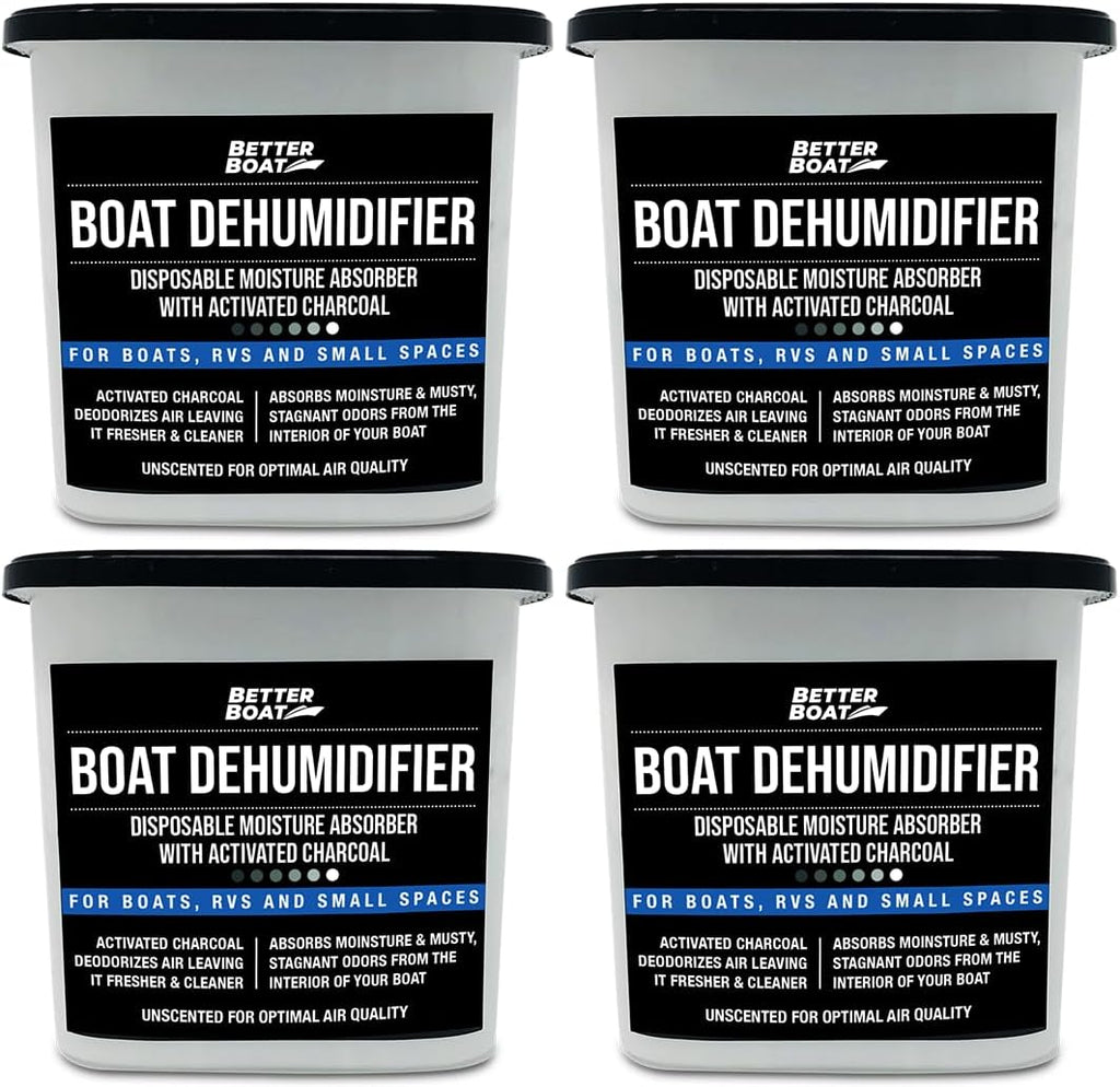 Moisture Absorber and Boat Dehumidifier, Charcoal Odor Remover for Damp Smell and Humidity, Unscented and Fragrance-Free, 4 Pack, Ideal for Basement, Closet, Home, RV, or Boating, No Refill Needed