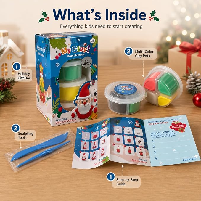 Air Dry Clay for Kids, 4 Christmas Mini Modeling Clay Sets, DIY Snowman Model - Image 2