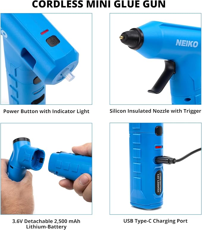 NEIKO 10582A Cordless Glue Gun, 20W Rechargeable Hot Glue Gun, 20 Glue Sticks - Image 3