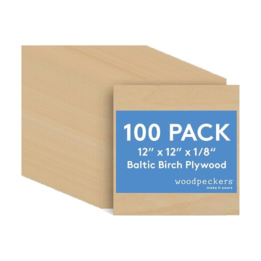 3 mm Baltic Birch Plywood 1/8 x 12 x 12 Inch, Box of 100 B/BB Grade Craft Wood by Woodpeckers