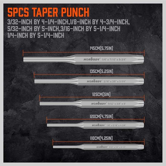 HORUSDY 16-Piece Punch and Chisel Set, Including Taper, Cold Chisels - Image 7