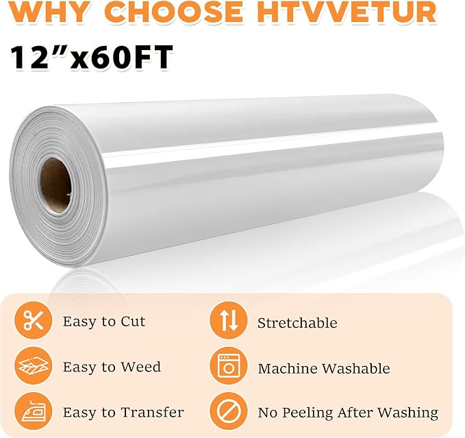 HTVVETUR Iron on Vinyl 12Inch by 60ft Heat Transfer Vinyl - Image 2