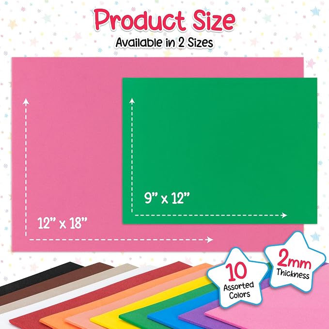 Hygloss Sheets Colorful Foam for DIY Arts & Craft, 12” x 18”, 10 Piece - Image 6