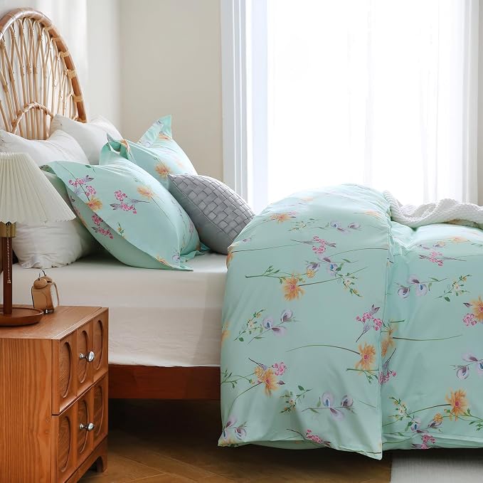 JSD Green Floral Duvet Cover Set King Size, 3 Piece Botanical Printed - Image 7