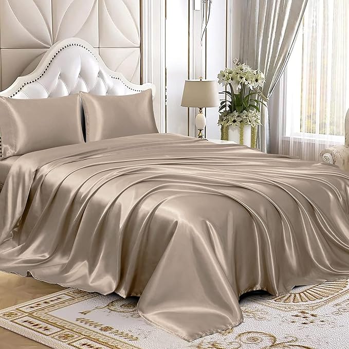 Homiest Taupe Satin Queen Top Sheet and Flat Sheet - Image 4