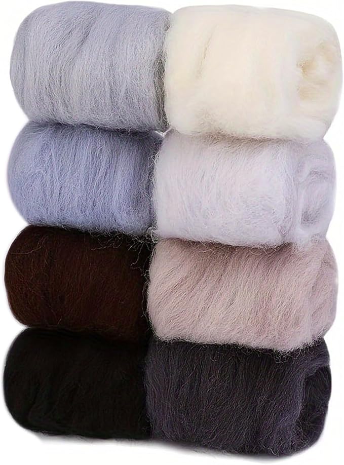 Needle Felting Wool Set, 8 Colors | 10g Each Pack, 2.8 Oz Total, Roving Yarn by Unknown