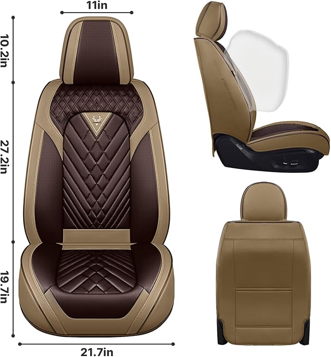 Car Seat Cover Full Set, Seat Cover for Cars, Car Seat Cover Car Seat Protector Waterproof Leather Car Seat Cushion Full Coverage Seat Cover Front and Back Seat Fit for Most Cars(5 Seat,Brown&Beige)