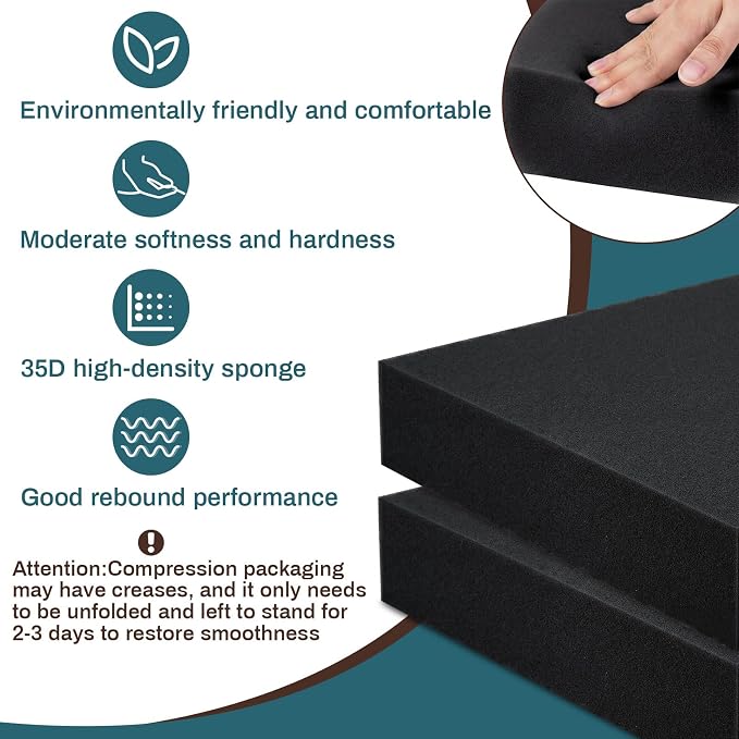 Frienda 2 Pack 5" x 24" x 24" Upholstery High Density Foam Cushion Replacement - Image 3