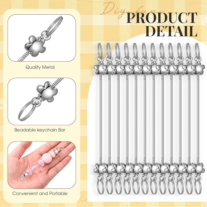 Tondiamo 24 Pcs Beadable Keychain Bars Bulk Blank DIY Metal Heart Beaded - Image 4