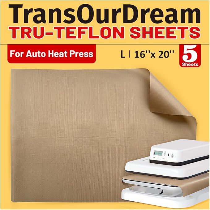 TransOurDream Heat Transfer Paper Supplies 5 Sheets PTFE Teflon Sheets 16x20 by TransOurDream