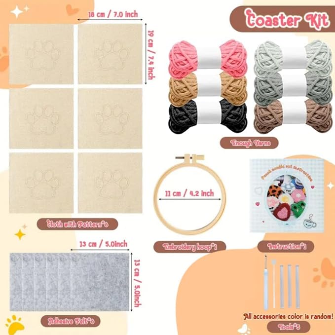 Avtytsda 6PCS Punch Needle Coaster Kit, Easy Punch Needle DIY Embroidery Set - Image 5