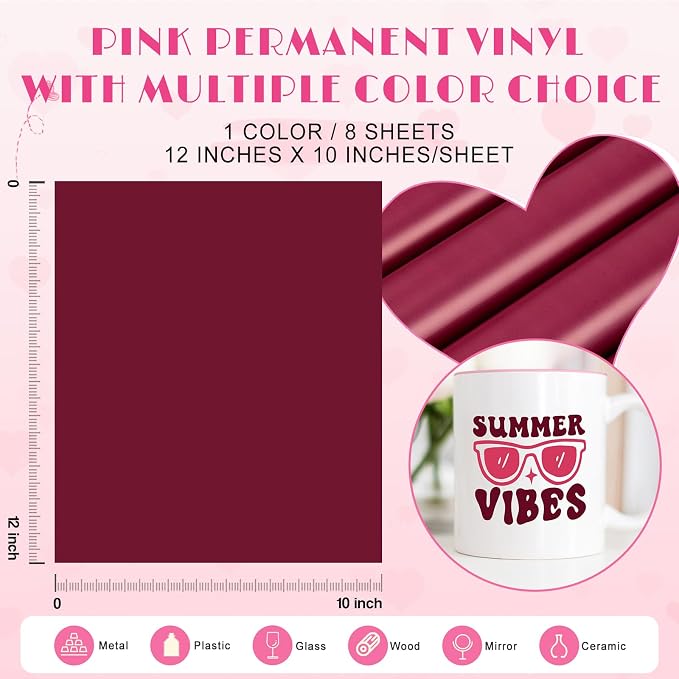 Tintnut Rouge Permanent Vinyl 8 Sheets 12''x10'' Adhesive Vinyl | Solid color - Image 2