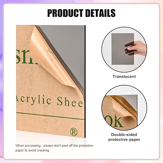 Lesnlok Gray Acrylic Sheets 1/8 inch Thick 3mm 2 Pack 8 x 10 Clear Plexiglass - Image 3