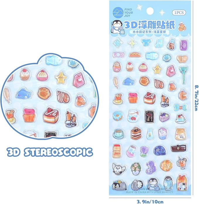 Girl's 3D Cute Japanese Puff Sticker, 100+ Kawaii Dessert and Animal Mini Puffy - Image 2