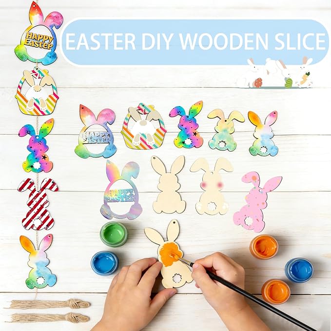 30Pcs Paintable Wooden Easter Bunnies Ornaments Unfinished Wood Cutouts - Image 2