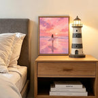 Framed Pink Sunset Surfer Girl Canvas Wall Art Soft Pastel Beach Seascape - Image 8