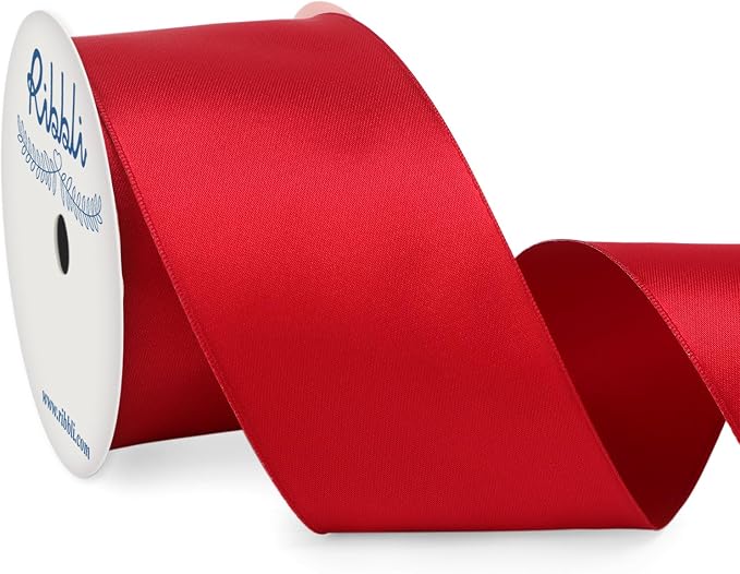 Ribbli Red Double Faced Satin Wired Ribbon 2.5 Inch Christmas Ribbon by Ribbli