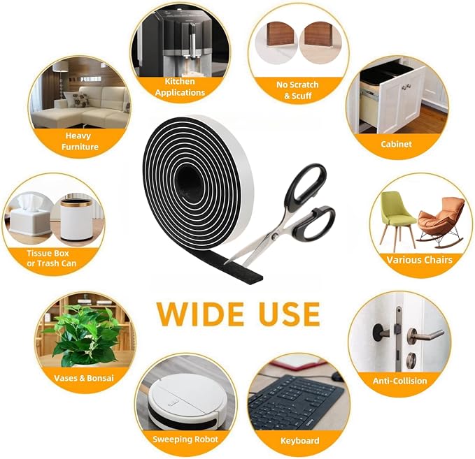 Furnigear Felt Strips with Adhesive Backing Heavy Duty Cuttable Felt Tape Roll - Image 5