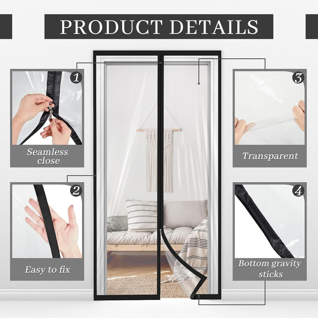 Amylove Zipper 38 x 83 Inch Dust Barrier Door Kit Construction Door Barrier 3 x 7 ft Reusable Plastic Curtain Cover Containment Standard Doorway Temporary Wall Screen Sheeting for Bathroom Hallway