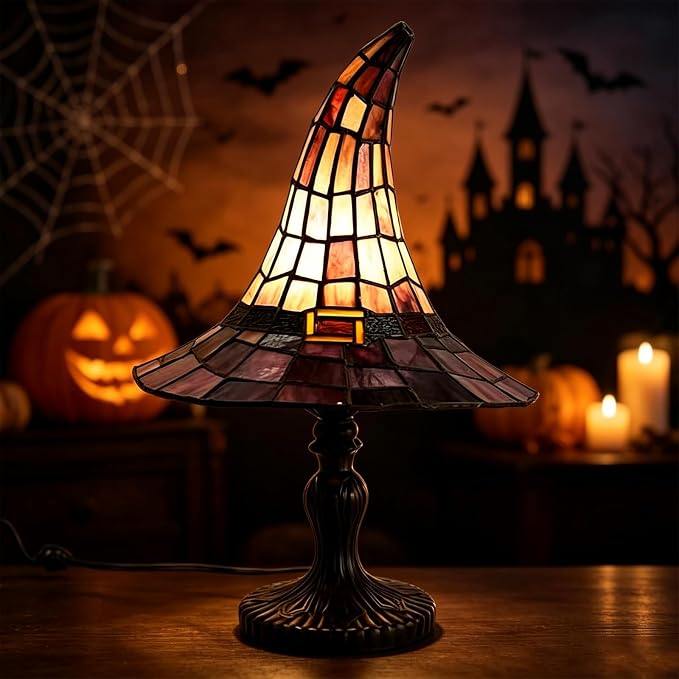 Resin Witch Hat Lamp, Vintage Halloween Table Decor Night Light | Weighted by Unknown