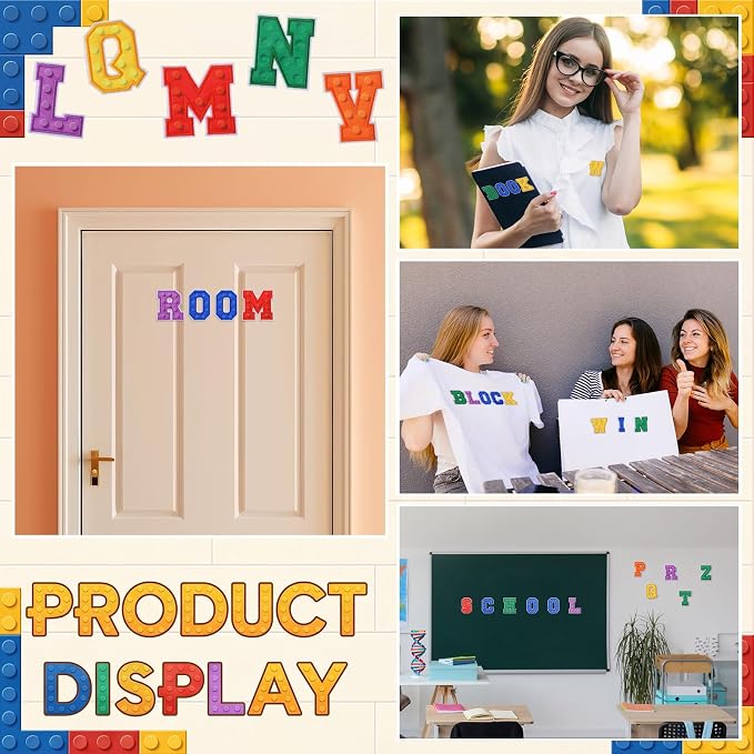 WILLBOND 52 Pcs Building Blocks Board Alphabet Patches 2.8 Inch Self Adhesive - Image 4