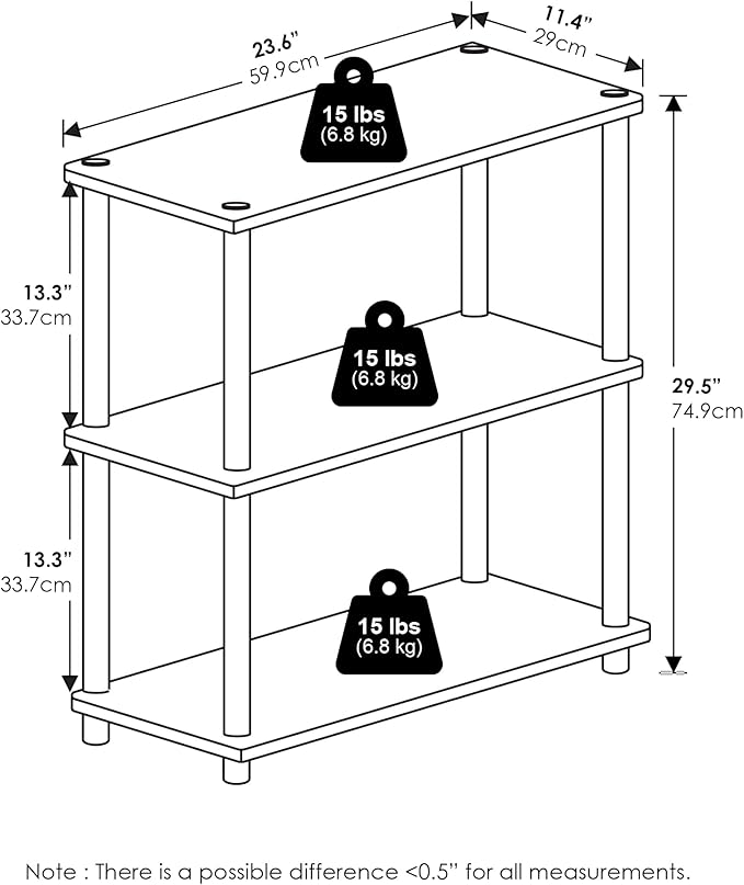 Furinno Turn-N-Tube Storage Shelves, 3-Tier Book Shelf, Corner Shelf, Toolless - Image 3