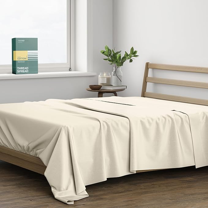 THREAD SPREAD 100% Organic Cotton Percale Flat Sheet Queen Size by THREADSPREAD