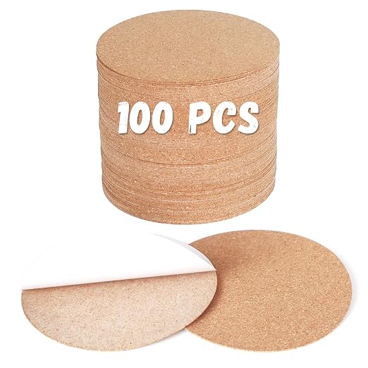Self-Adhesive Cork Sheets for DIY Coasters, 4 Inch Round, Strong Adhesive-Backed by KITLAB