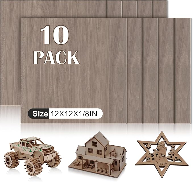 10 Pack Walnut Plywood Sheets 12x12x1/8 Inch, 3mm Plywood by VKIZA