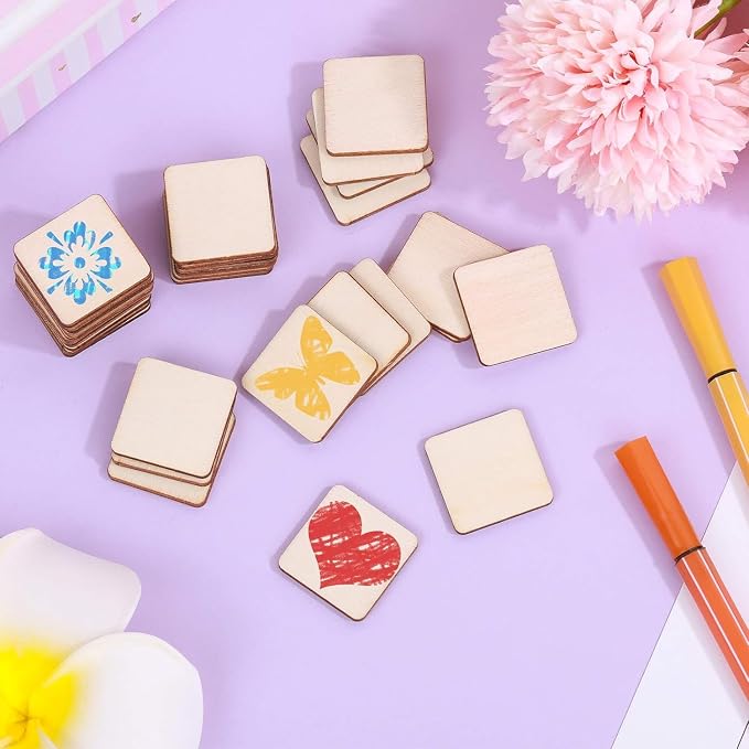 300 Pcs 1 Inch Unfinished Wood Pieces Blank Wood Squares Round Corner - Image 6