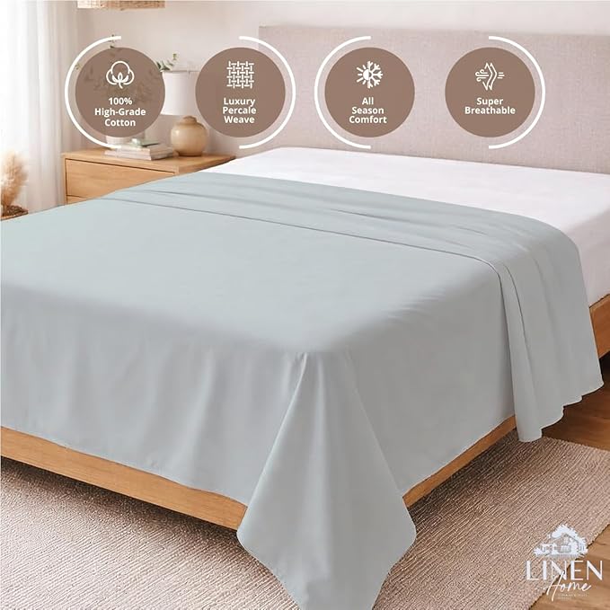 Linen Home 100% Cotton Percale 1 Flat Sheet, Full Size - Image 3