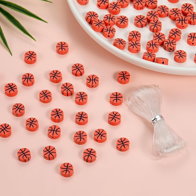100Pcs Sports Ball Beads Basketball Polymer Clay Beads DIY Crafts Spacer Loose - Image 5