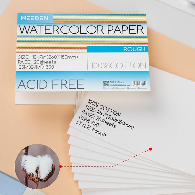 MEEDEN Watercolor Paper Block, 100% Cotton Watercolor Paper Pad of 20 Sheets - Image 2