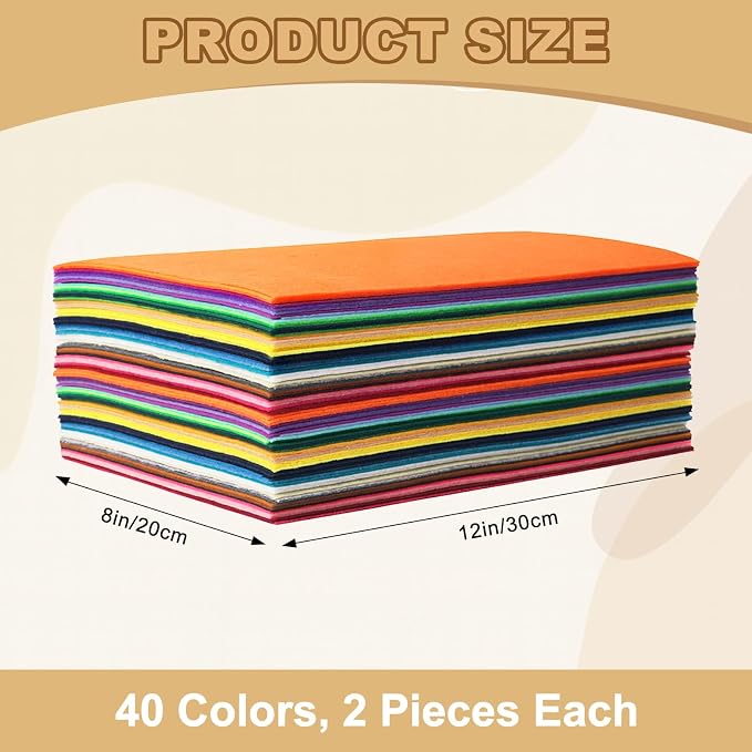 80PCS, 1mm Stiff Felt Fabric Sheets, 40 Assorted Colors, Felt Sheets - Image 2