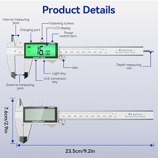 Rechargeable Digital Caliper 6 Inch, High-Precision Stainless Steel Vernier - Image 7