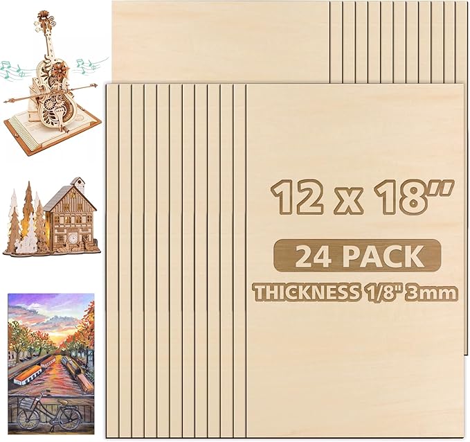 Adrattnay 24Pcs Large Basswood Sheets 12 x 18 x 1/8” - 3mm Plywood by WOODEXPERT
