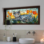 IVN Stained Glass Window Film 39.3x17.7 inch Cat and Tulips Window Privacy Film - Image 7
