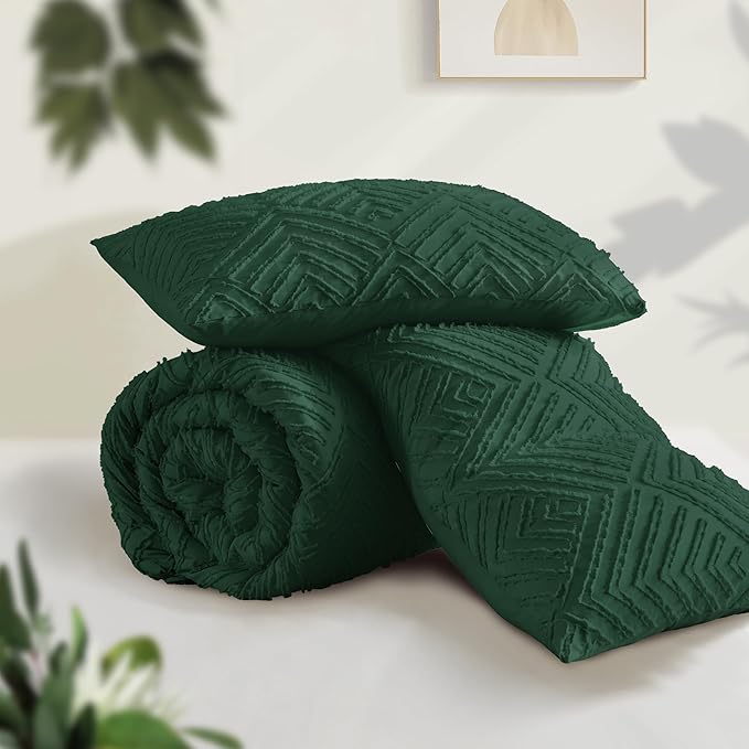 Andency Dark Emerald Green Boho Queen Comforter Set, Lightweight Fluffy Bedding - Image 3