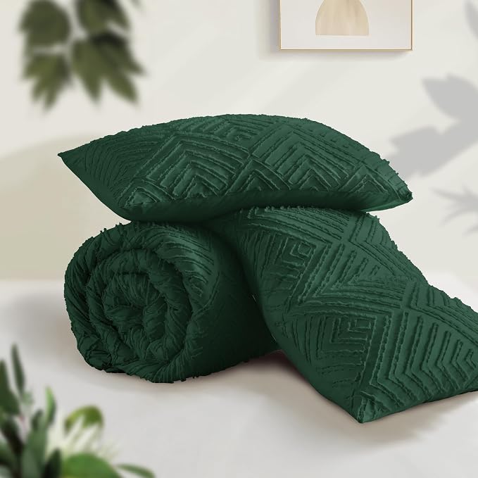 Andency Dark Emerald Green Oversized Comforter King Size 120"x98", 3 Pieces - Image 3