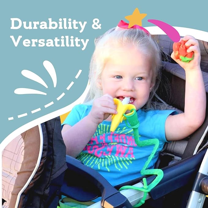 Brilli Baby Cup Catcher Patented Safety Tether Strap, Attach Sippy Cups, Bottles, Pacifiers & More to Stroller, High Chair, Car Seat, Made in USA, Food Grade, Dishwasher Safe (Lavender & Aqua)