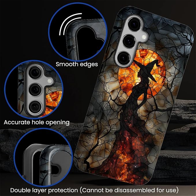 Case for Samsung Galaxy S24 Case, Halloween Witch Moon Stained Glass Design - Image 4
