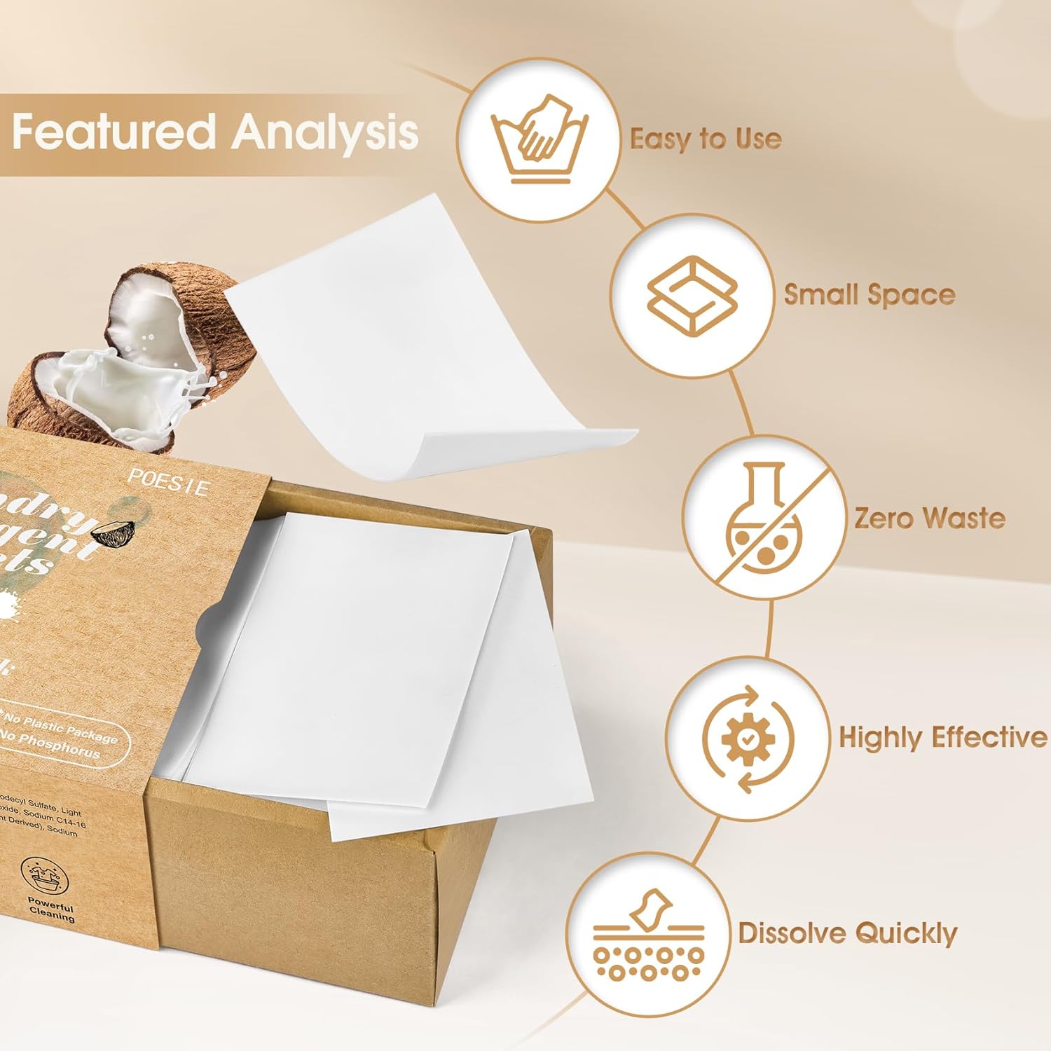 Poesie Laundry Detergent Sheets Coconut Milk Scent 160 Count Non Plastic Jugs Portable Laundry Soap Sheet for Clothes Washing Indoor and Outdoor Essentials