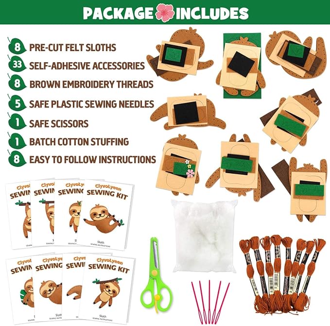 CiyvoLyeen Kids Sewing Kit Crafts – DIY Sloth & Jungle Animal Felt Crafts - Image 4
