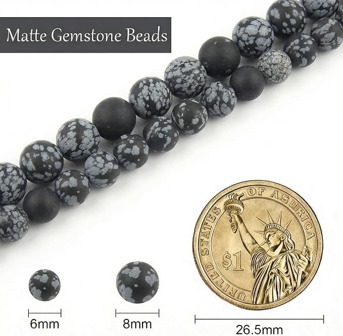 8mm Matte Snowflake Obsidian Bead, 15-Inch Matte Round Loose Stone Beads - Image 3