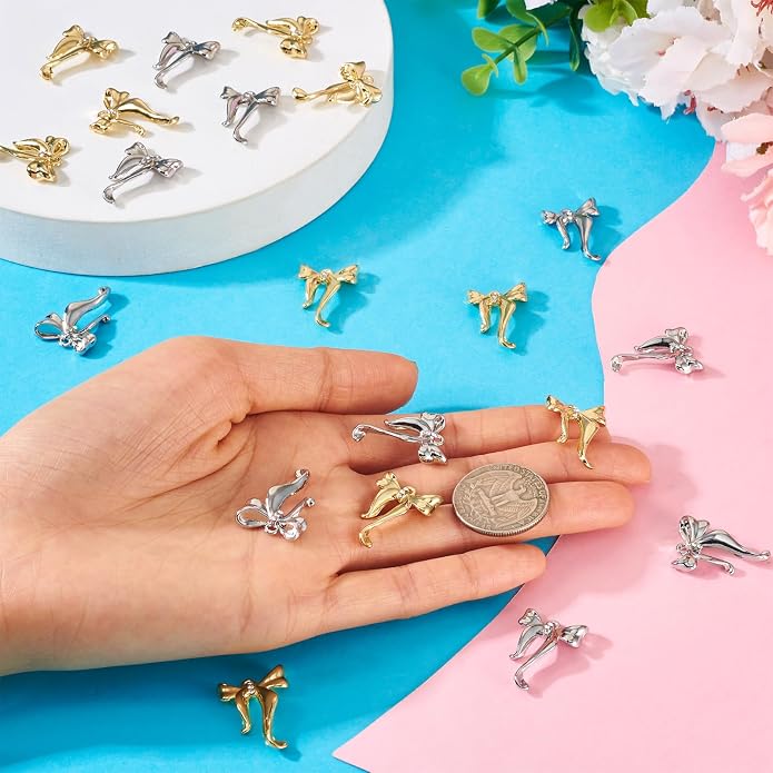 FASHEWELRY Alloy Bowknot Charms Links Golden Bow Tie Connector Charms Metal Bow - Image 5
