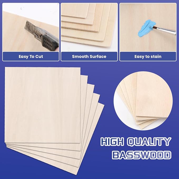 5 Pack Balsa Wood Sheet, Unfinished Wooden Squares Boards Balsa Plywood Wood - Image 4