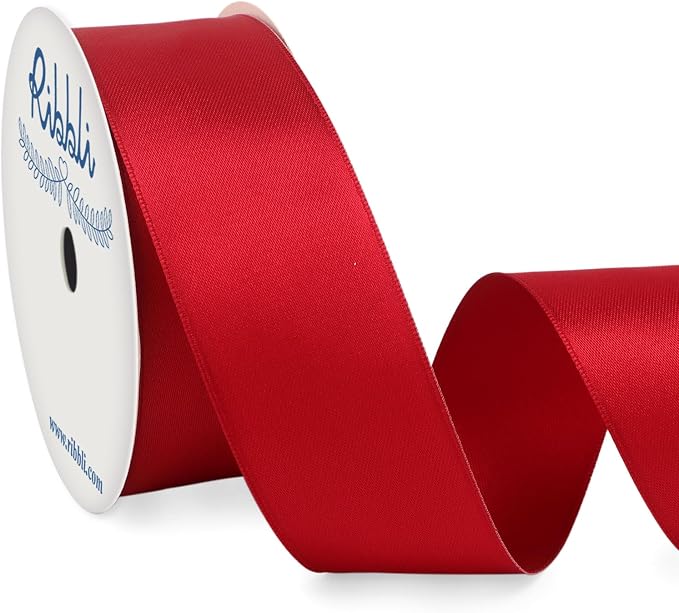 Ribbli Red Double Faced Satin Wired Ribbon 1.5 Inch Christmas Ribbon by Ribbli